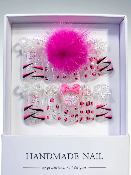 Long White Pink Duck Glitter Hello Kitty Bow
