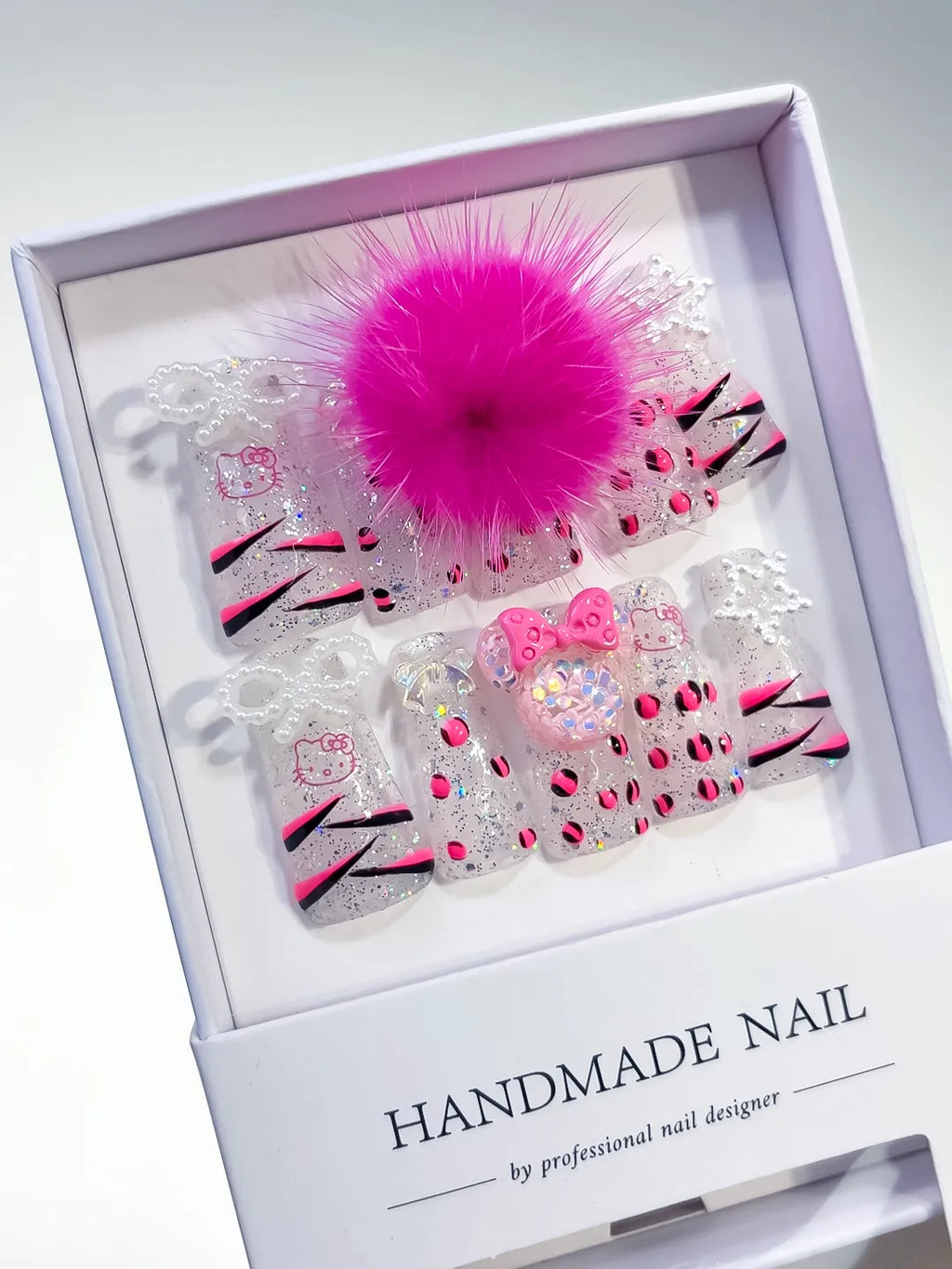 Long White Pink Duck Glitter Hello Kitty Bow