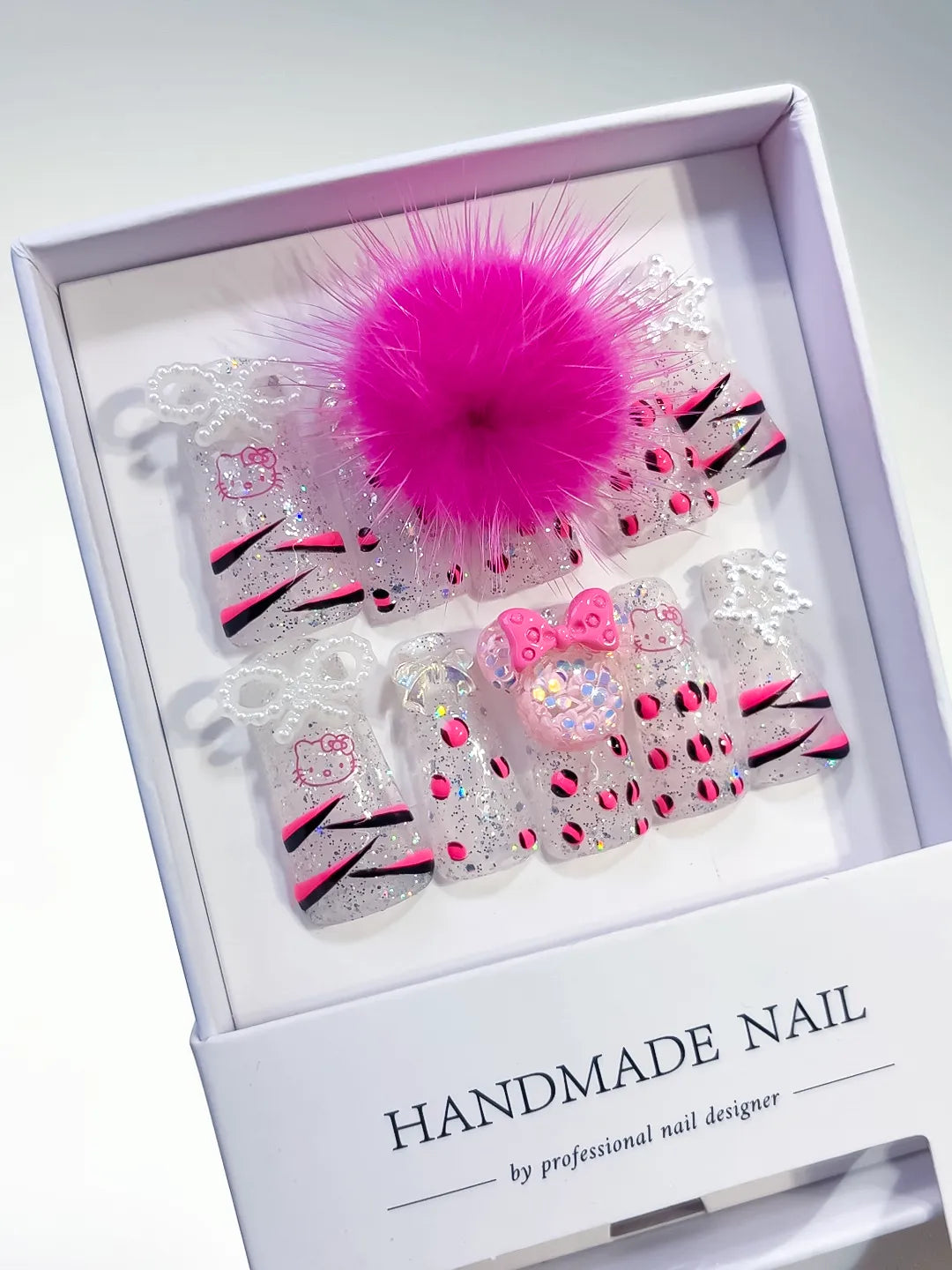 Long White Pink Duck Glitter Hello Kitty Bow