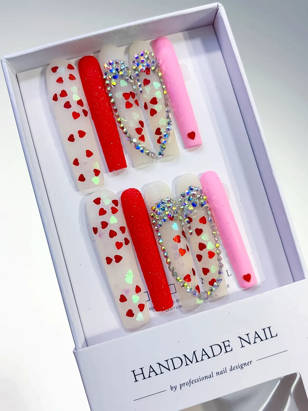Long White Red Square Abstract Heart Rhinestone