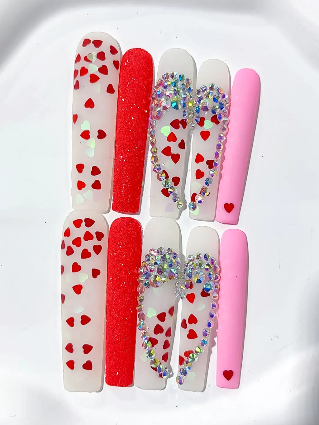 Long White Red Square Abstract Heart Rhinestone