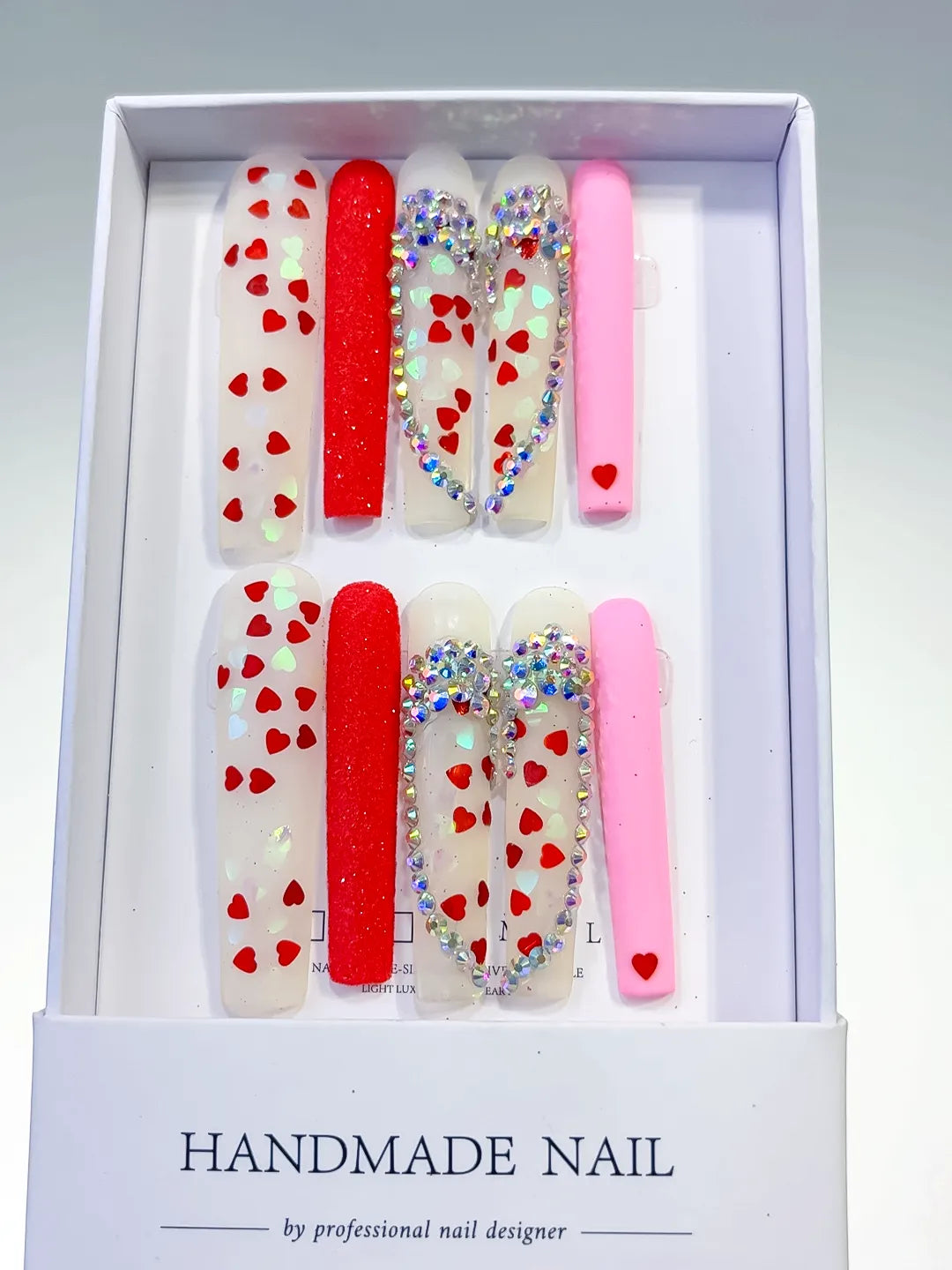 Long White Red Square Abstract Heart Rhinestone