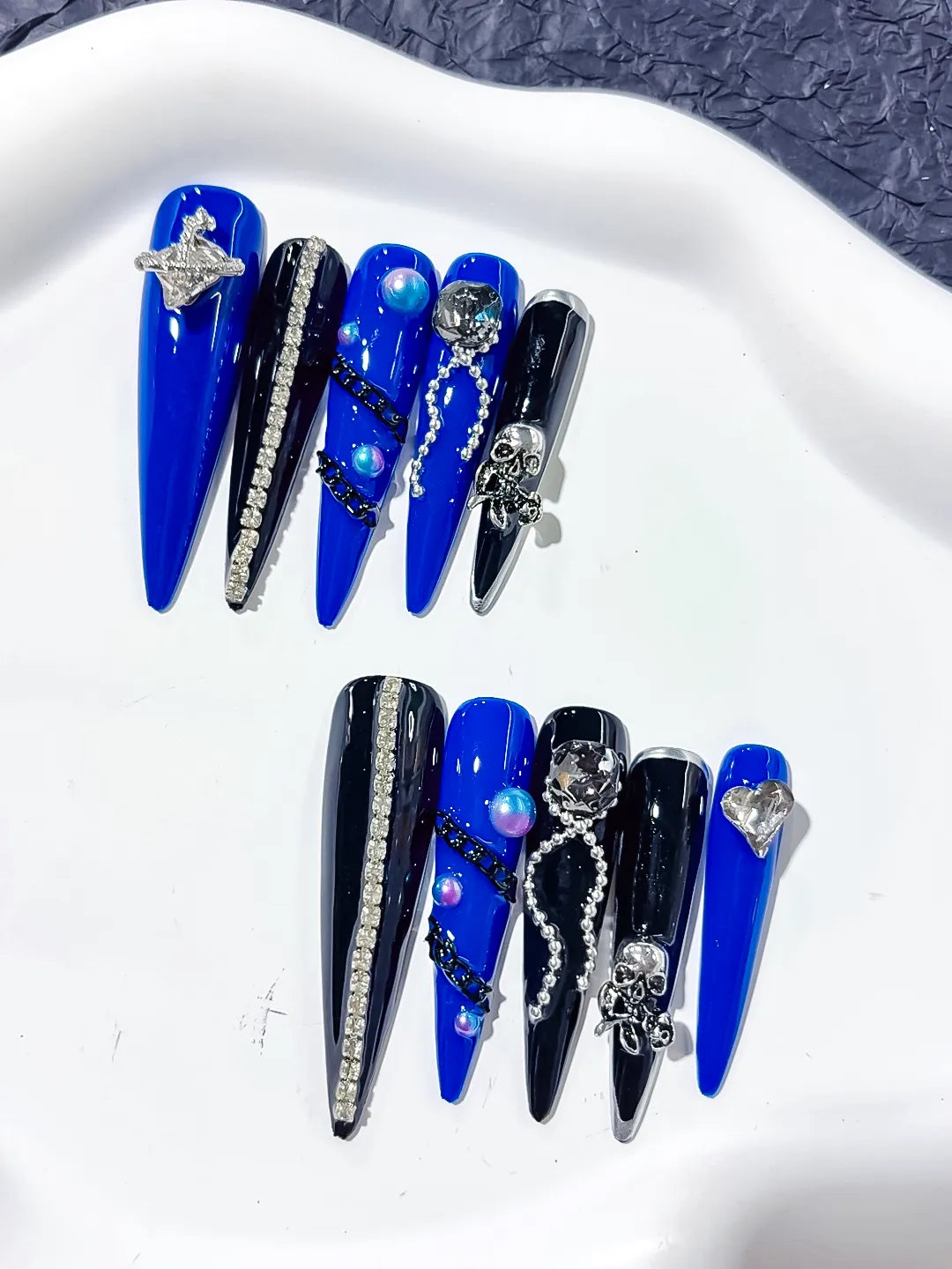 Long Blue Black Stiletto Solid color Planet Pearl