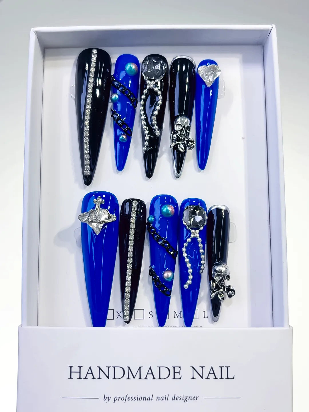 Long Blue Black Stiletto Solid color Planet Pearl