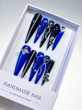 Long Blue Black Stiletto Solid color Planet Pearl