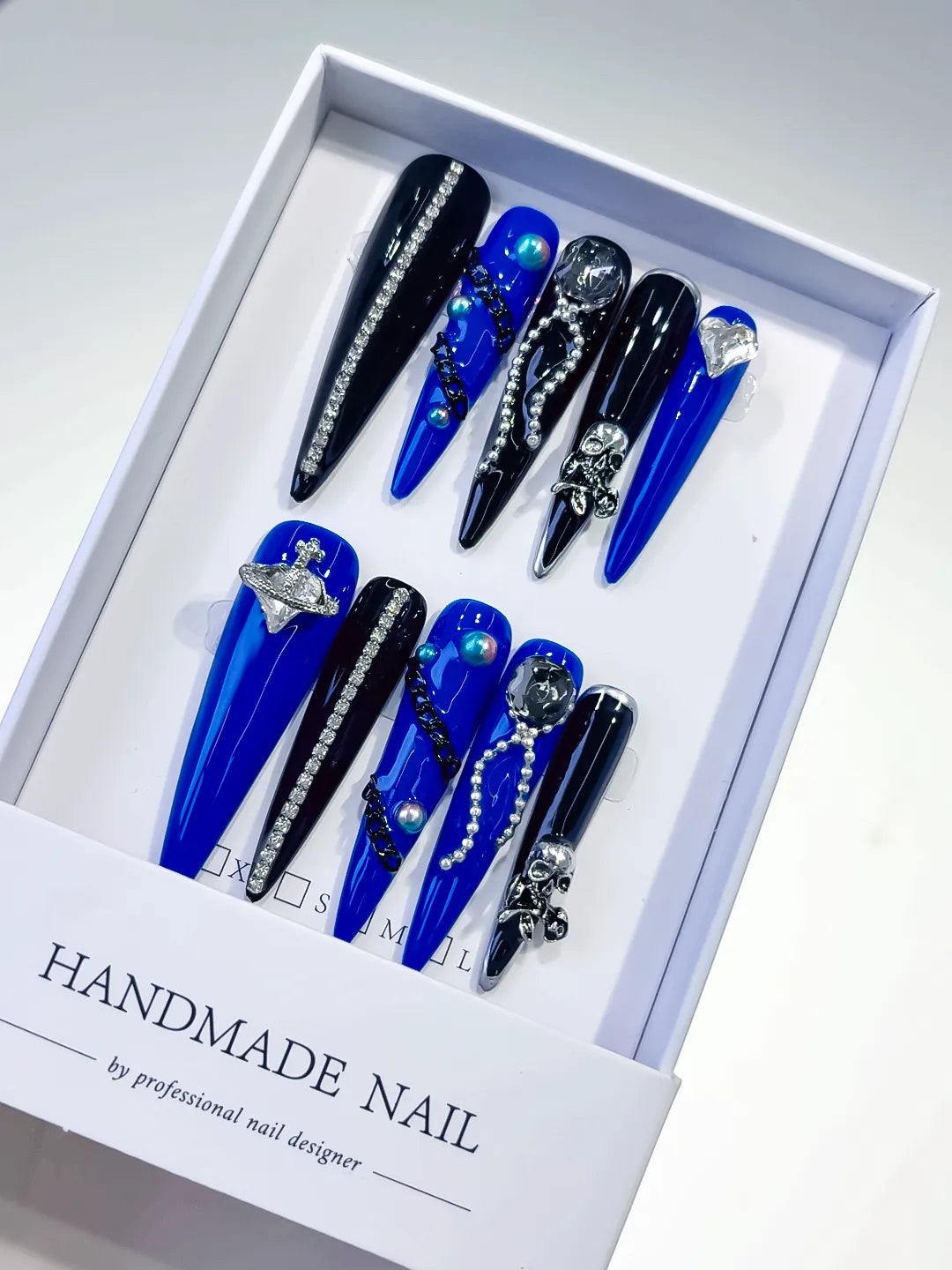 Long Blue Black Stiletto Solid color Planet Pearl