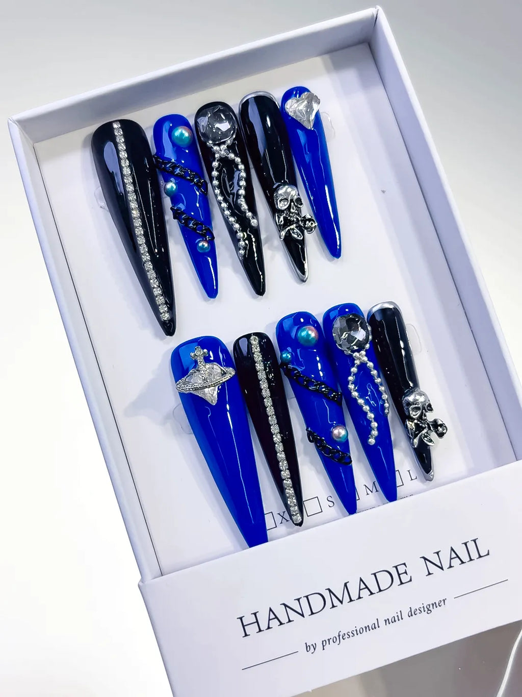 Long Blue Black Stiletto Solid color Planet Pearl