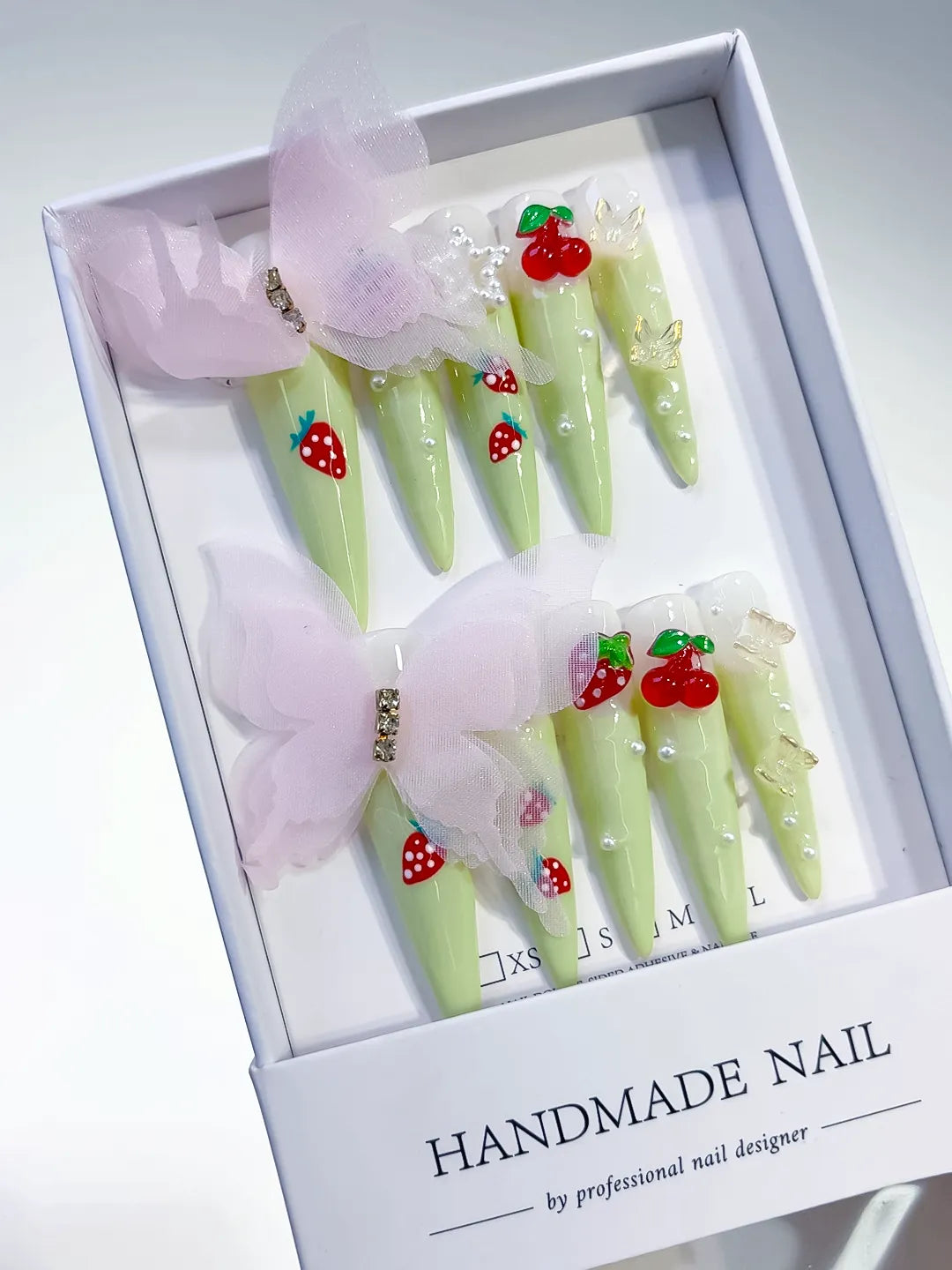 Long Green Red Stiletto Solid color Bow Strawberry