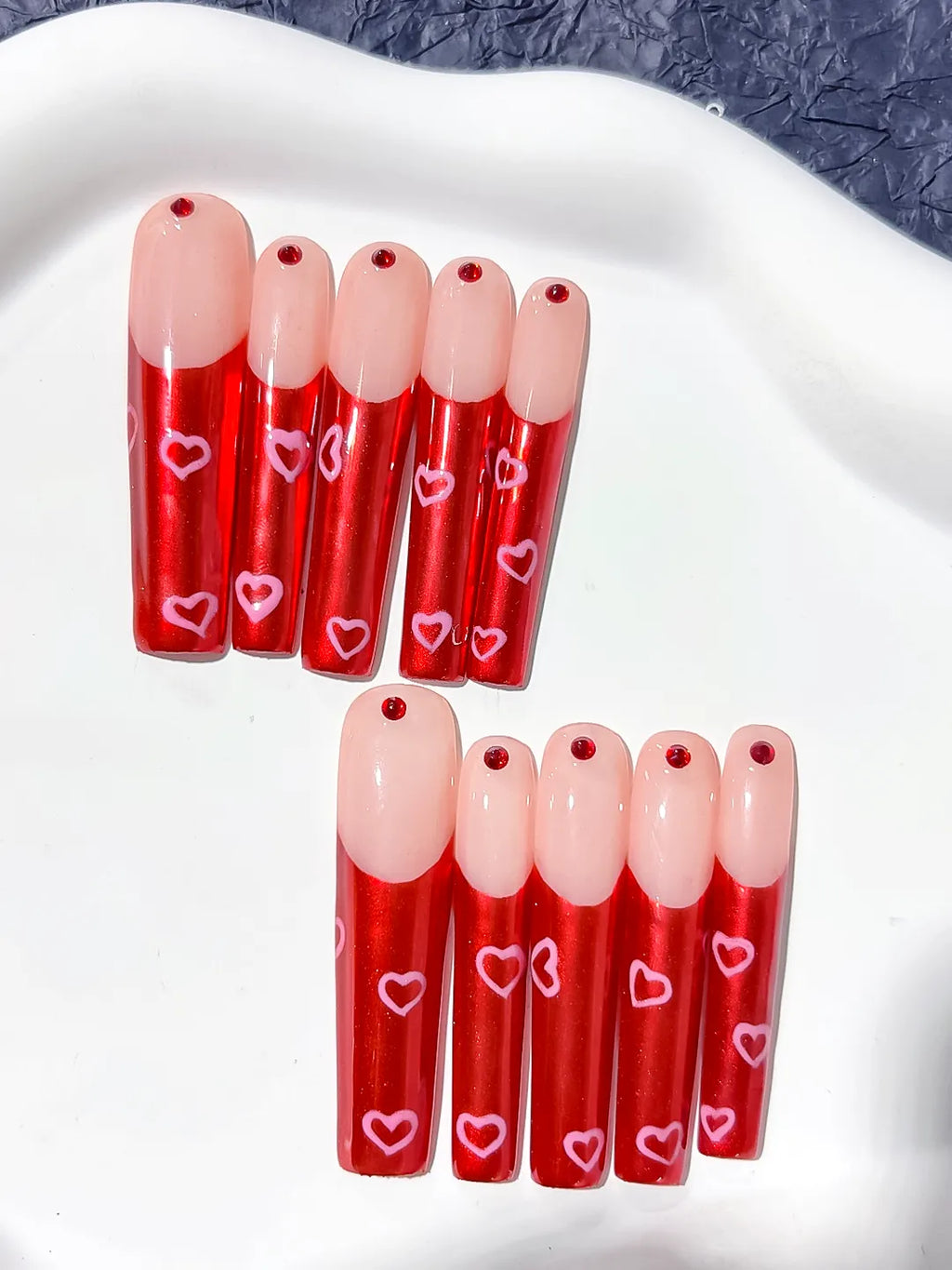 Long Nude Red Square Solid color Rhinestone
