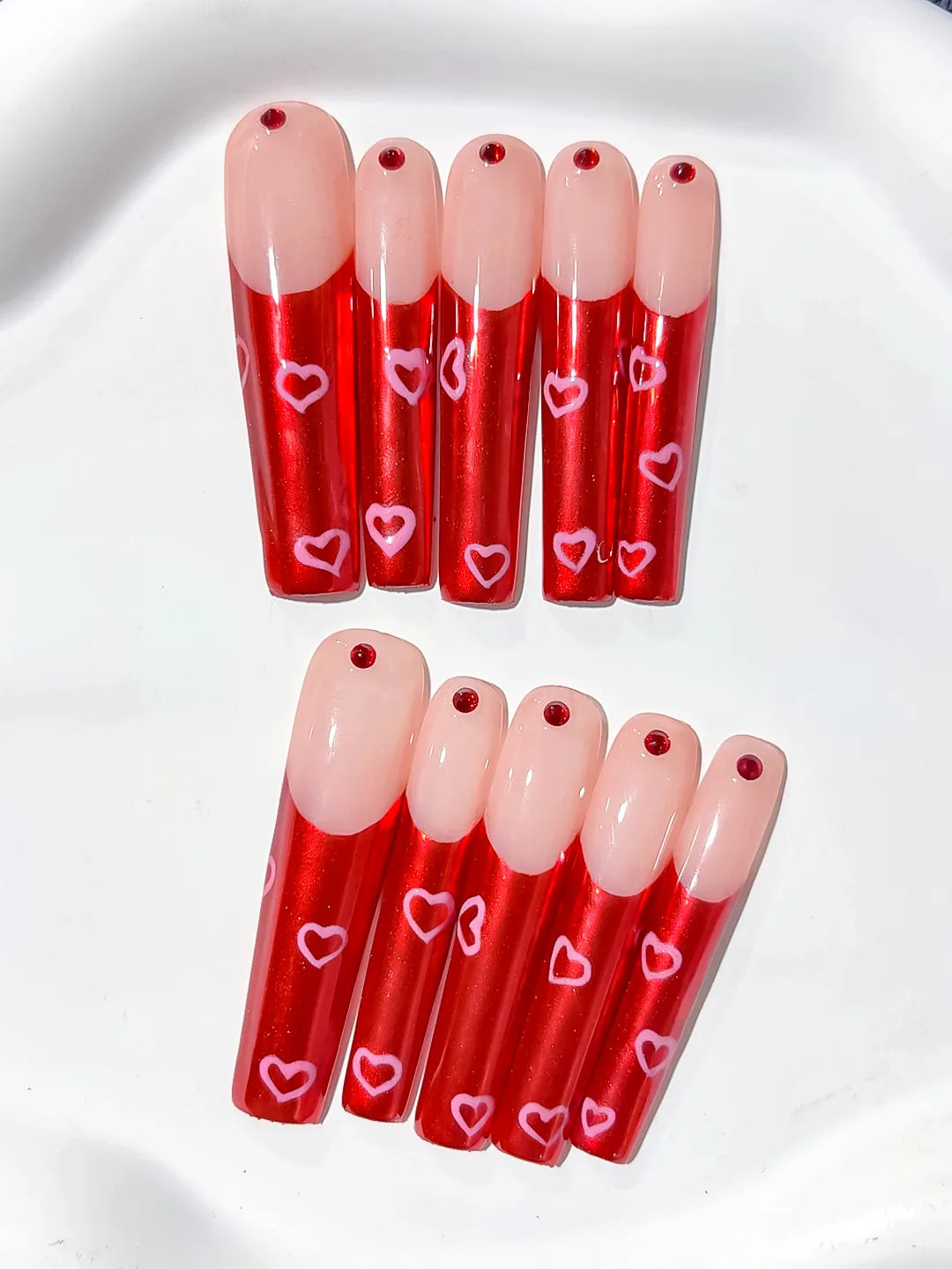 Long Nude Red Square Solid color Rhinestone