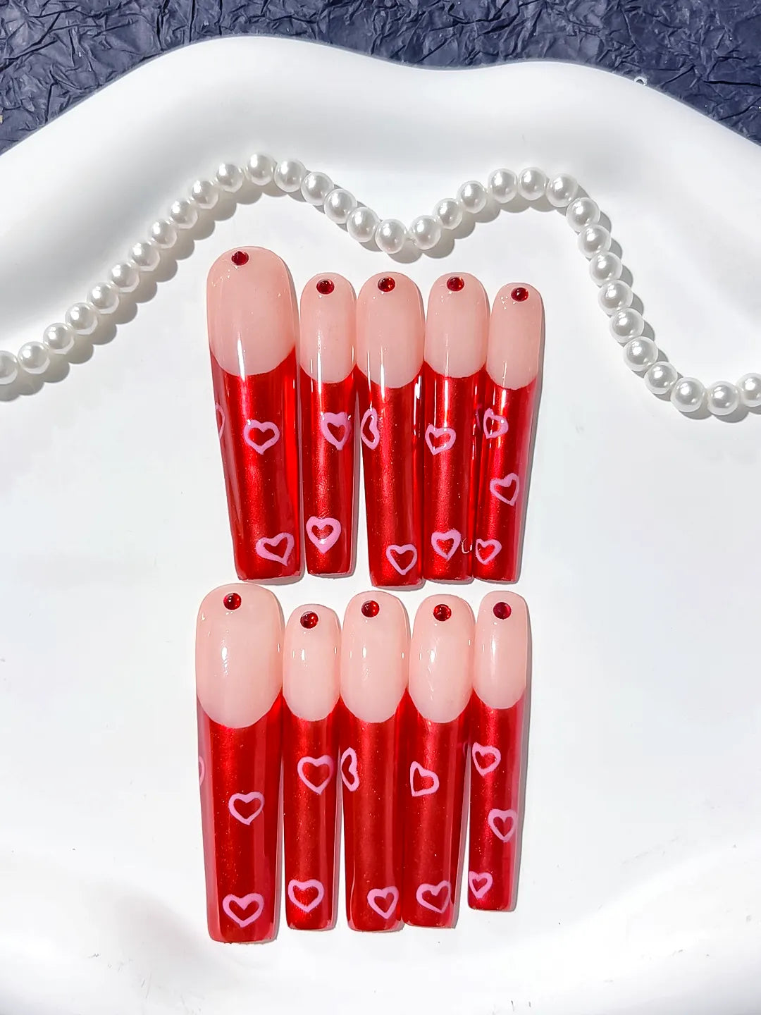 Long Nude Red Square Solid color Rhinestone