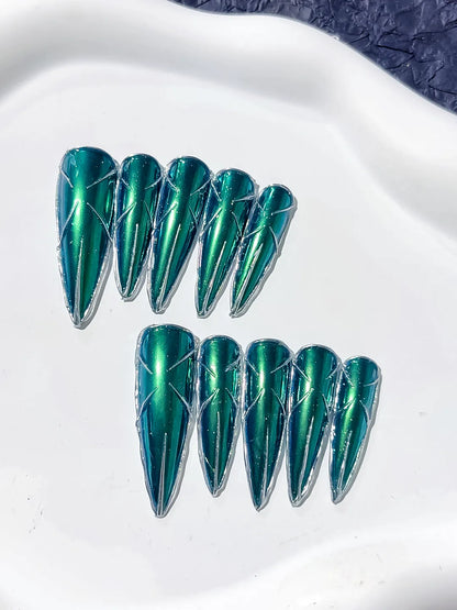 Long Green Black Stiletto Metallic