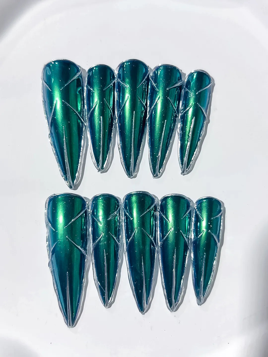 Long Green Black Stiletto Metallic