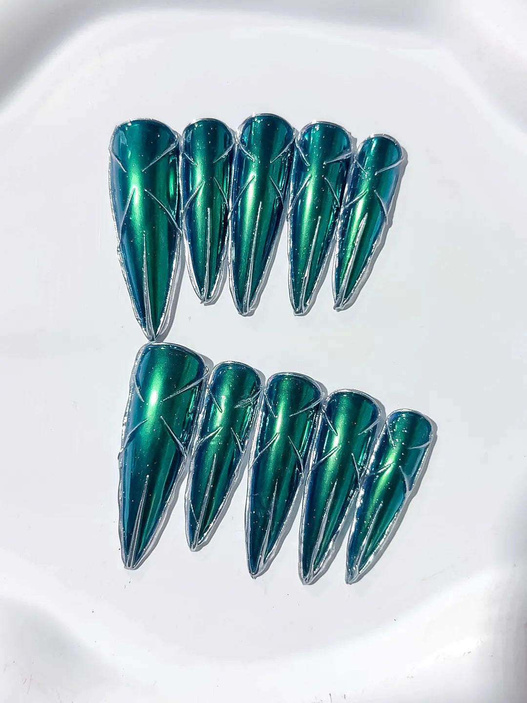 Long Green Black Stiletto Metallic