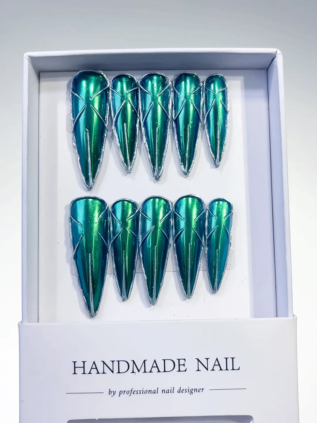 Long Green Black Stiletto Metallic