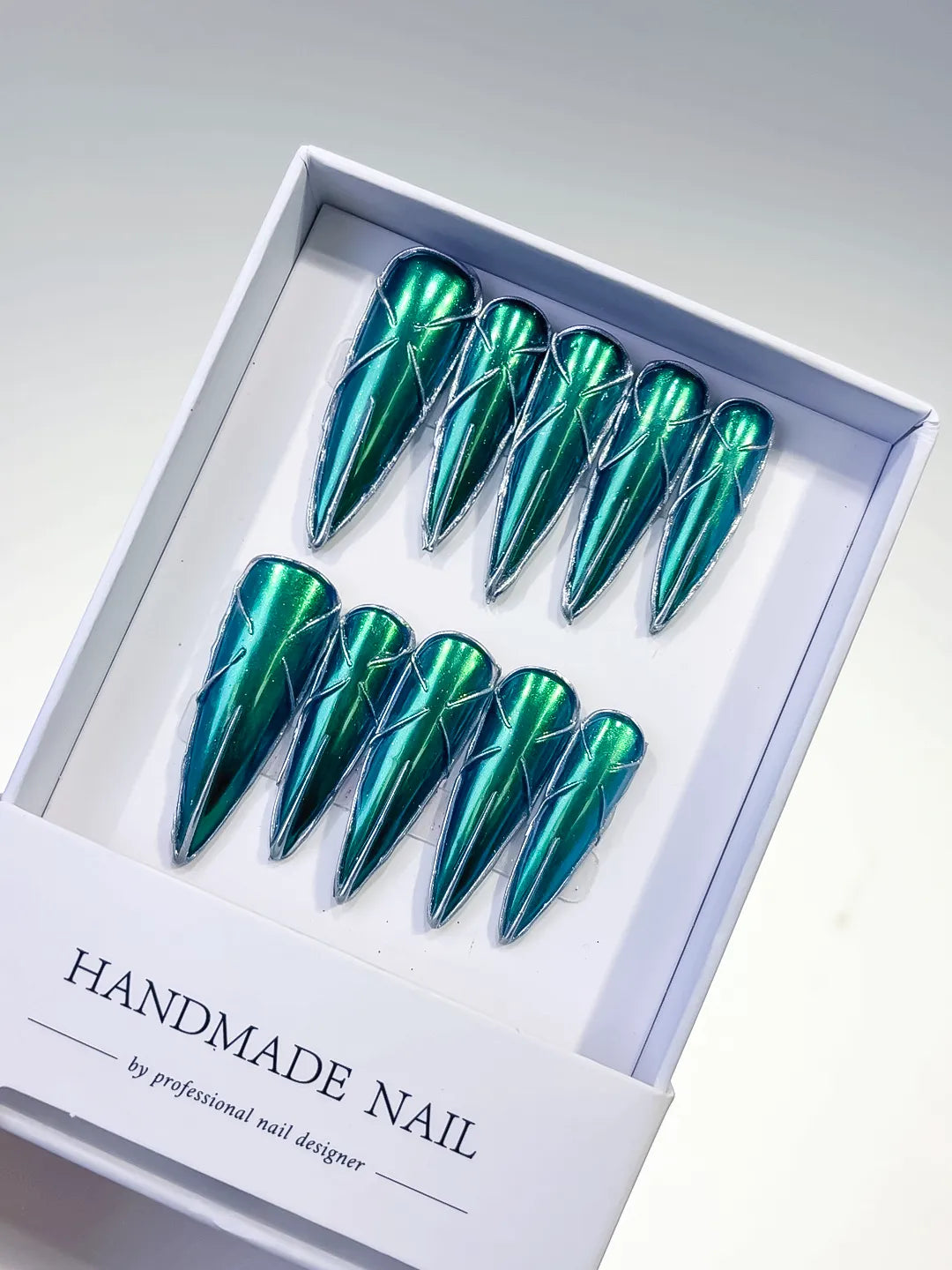 Long Green Black Stiletto Metallic