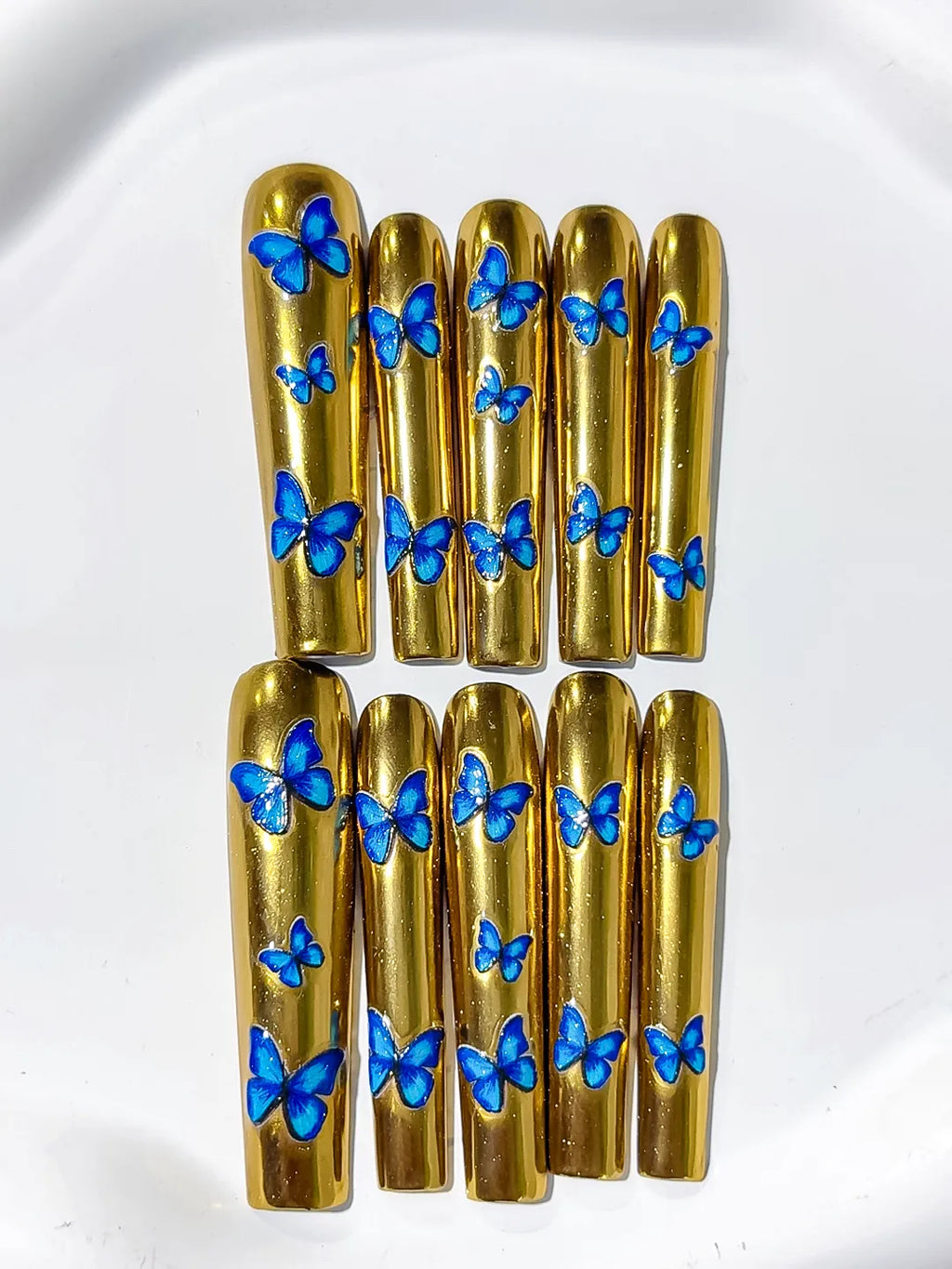 Long Gold Blue Square Metallic Butterfly