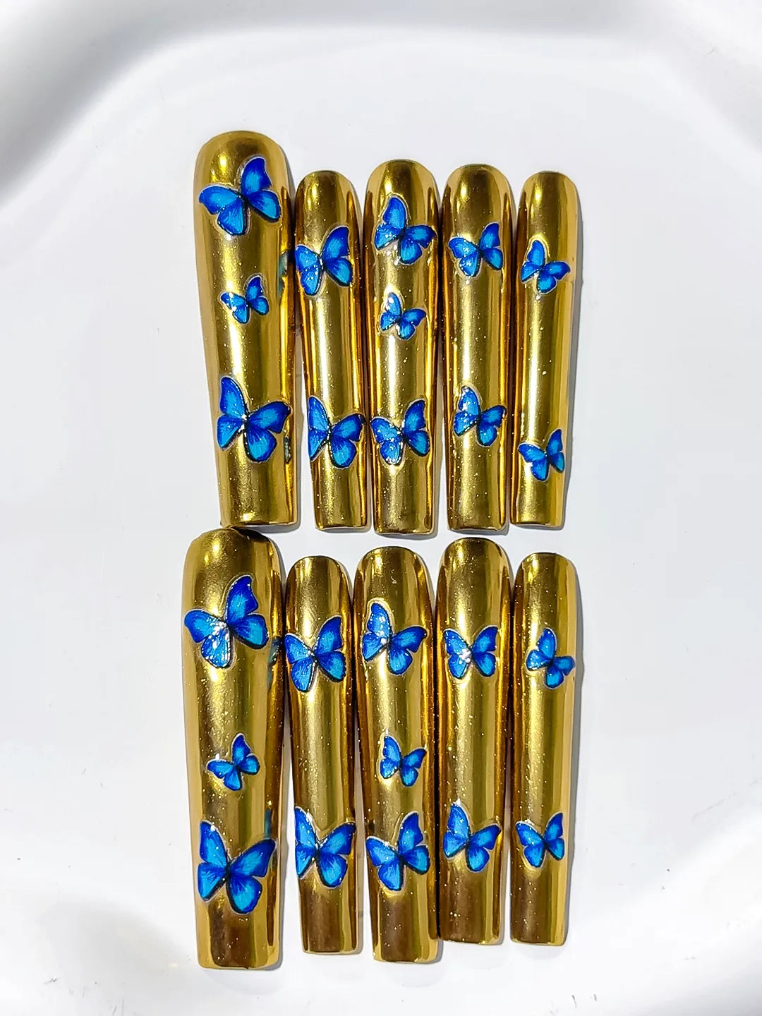 Long Gold Blue Square Metallic Butterfly