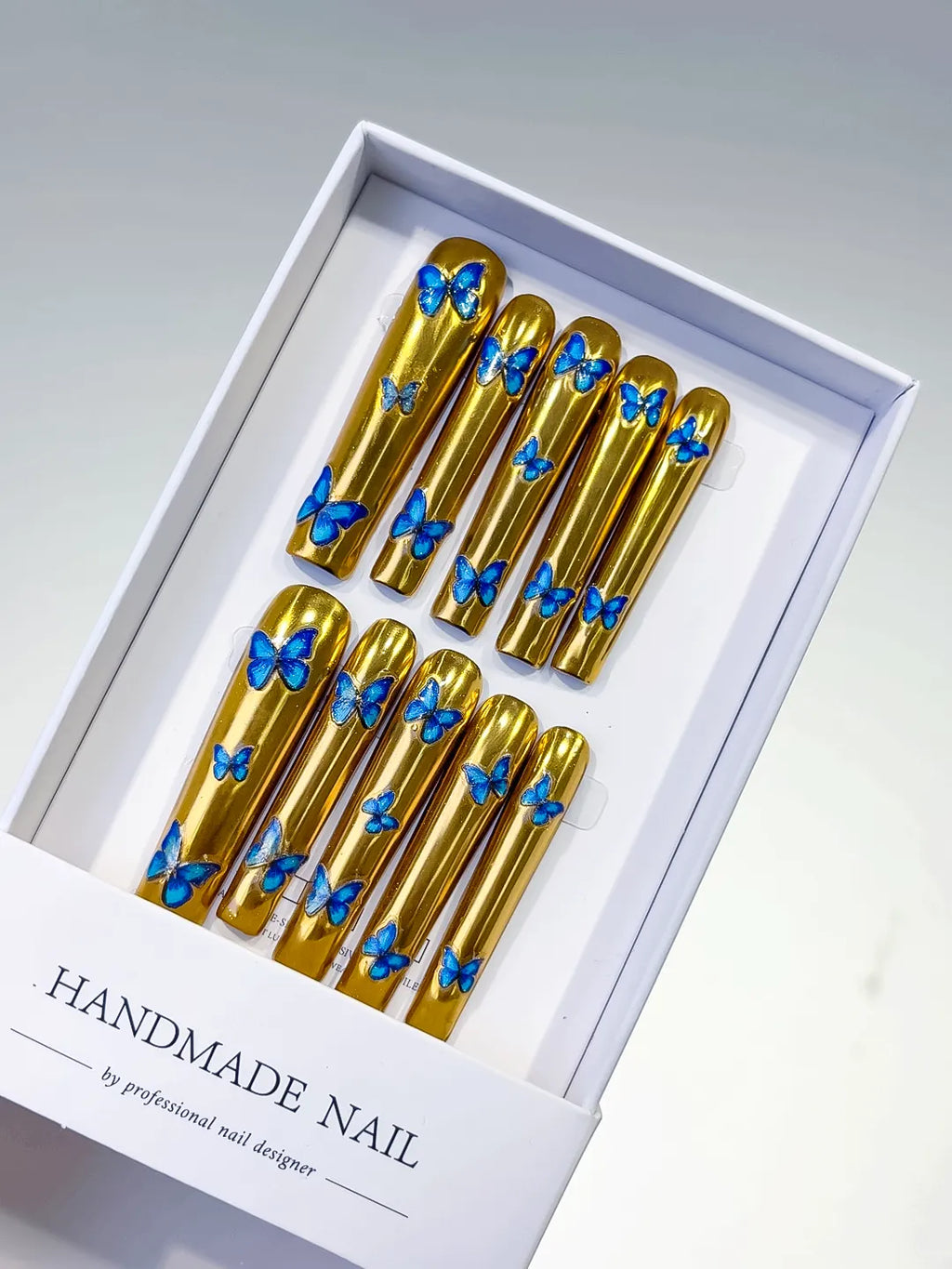 Long Gold Blue Square Metallic Butterfly
