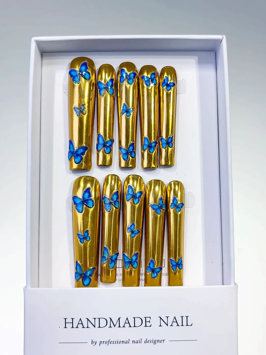 Long Gold Blue Square Metallic Butterfly