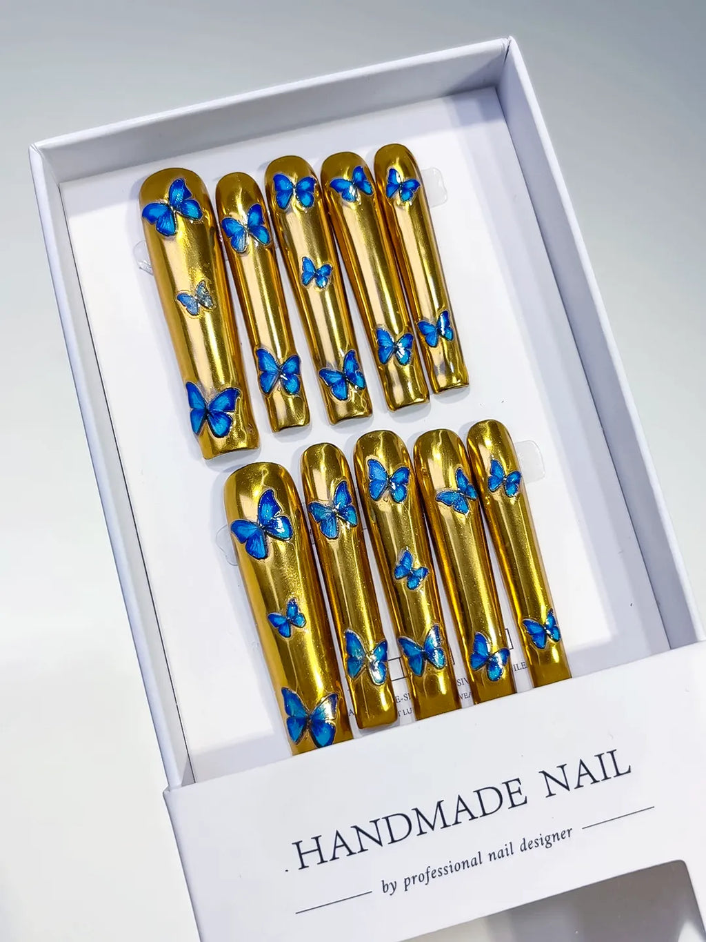 Long Gold Blue Square Metallic Butterfly