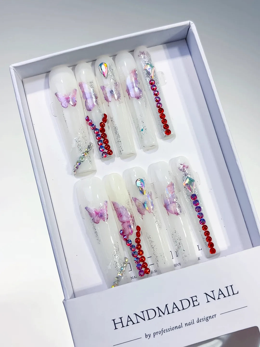 Long White Pink Square Solid color Butterfly Rhinestone