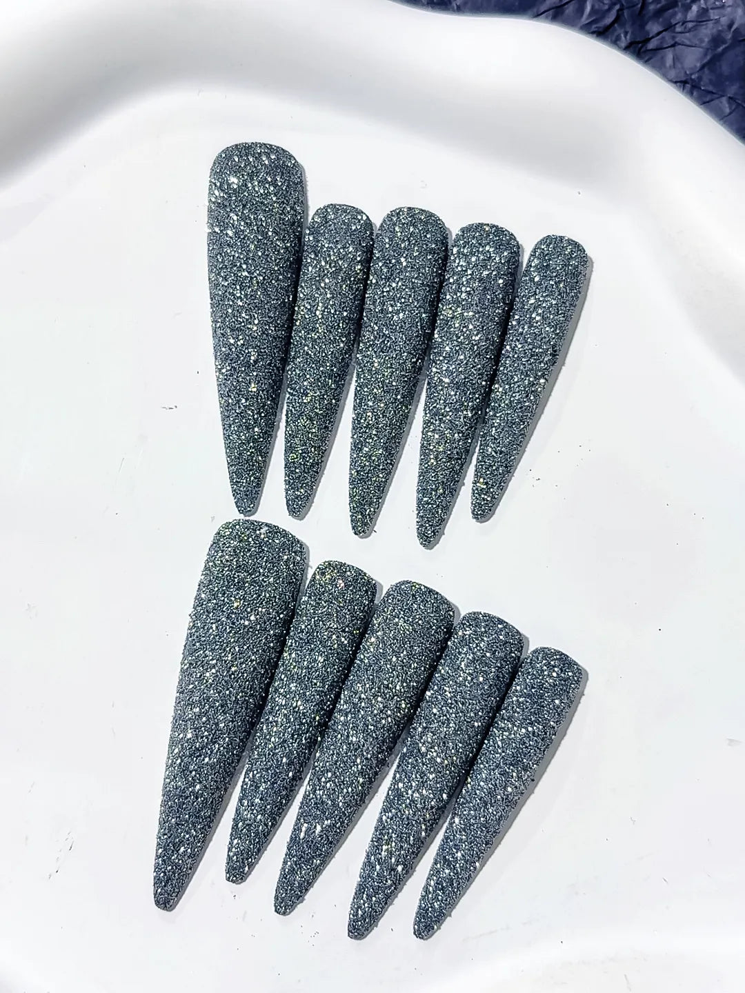 Long Black Silver Stiletto Glitter