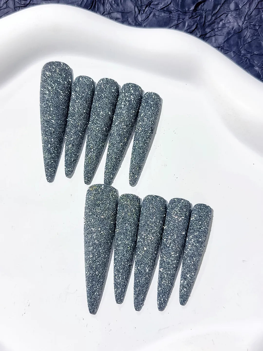 Long Black Silver Stiletto Glitter