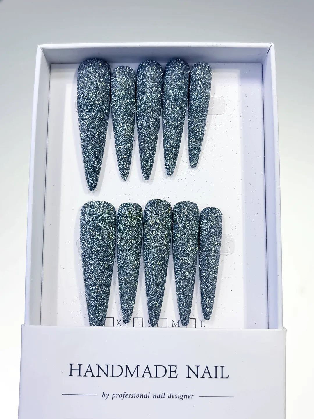 Long Black Silver Stiletto Glitter