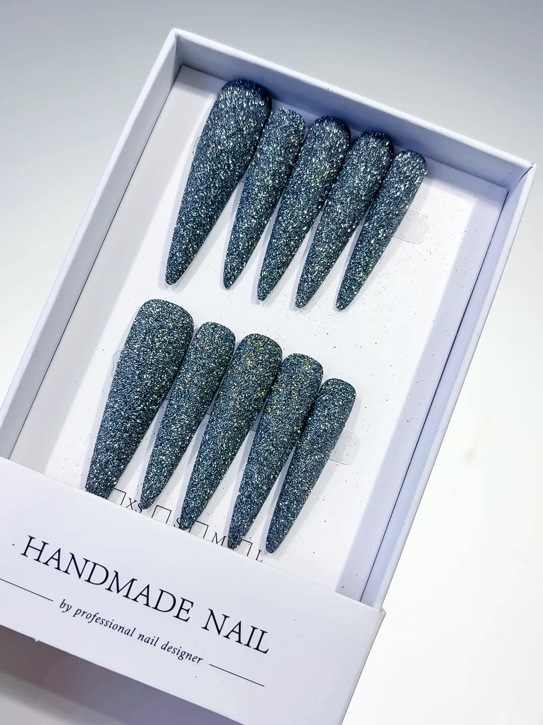 Long Black Silver Stiletto Glitter