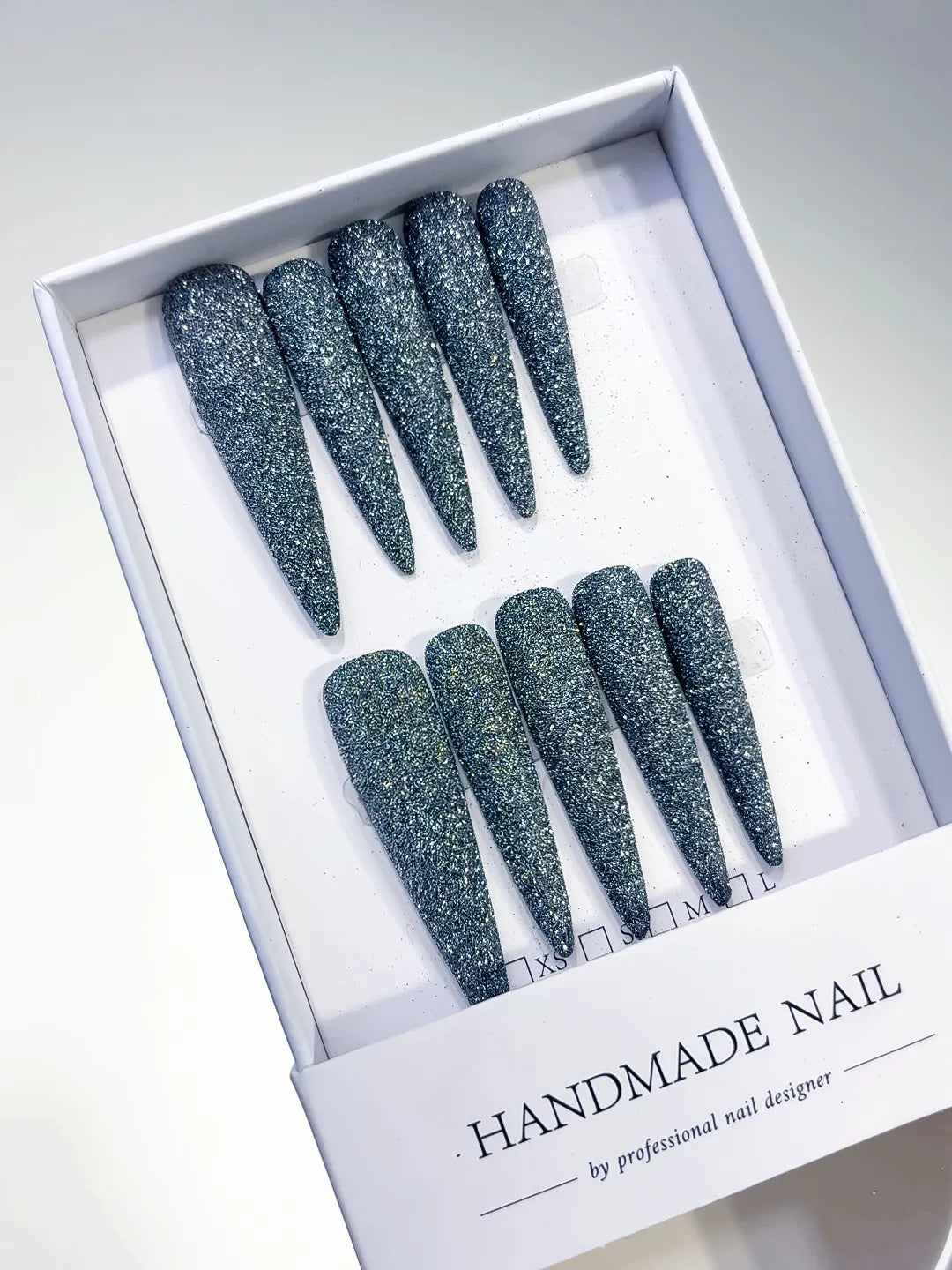 Long Black Silver Stiletto Glitter