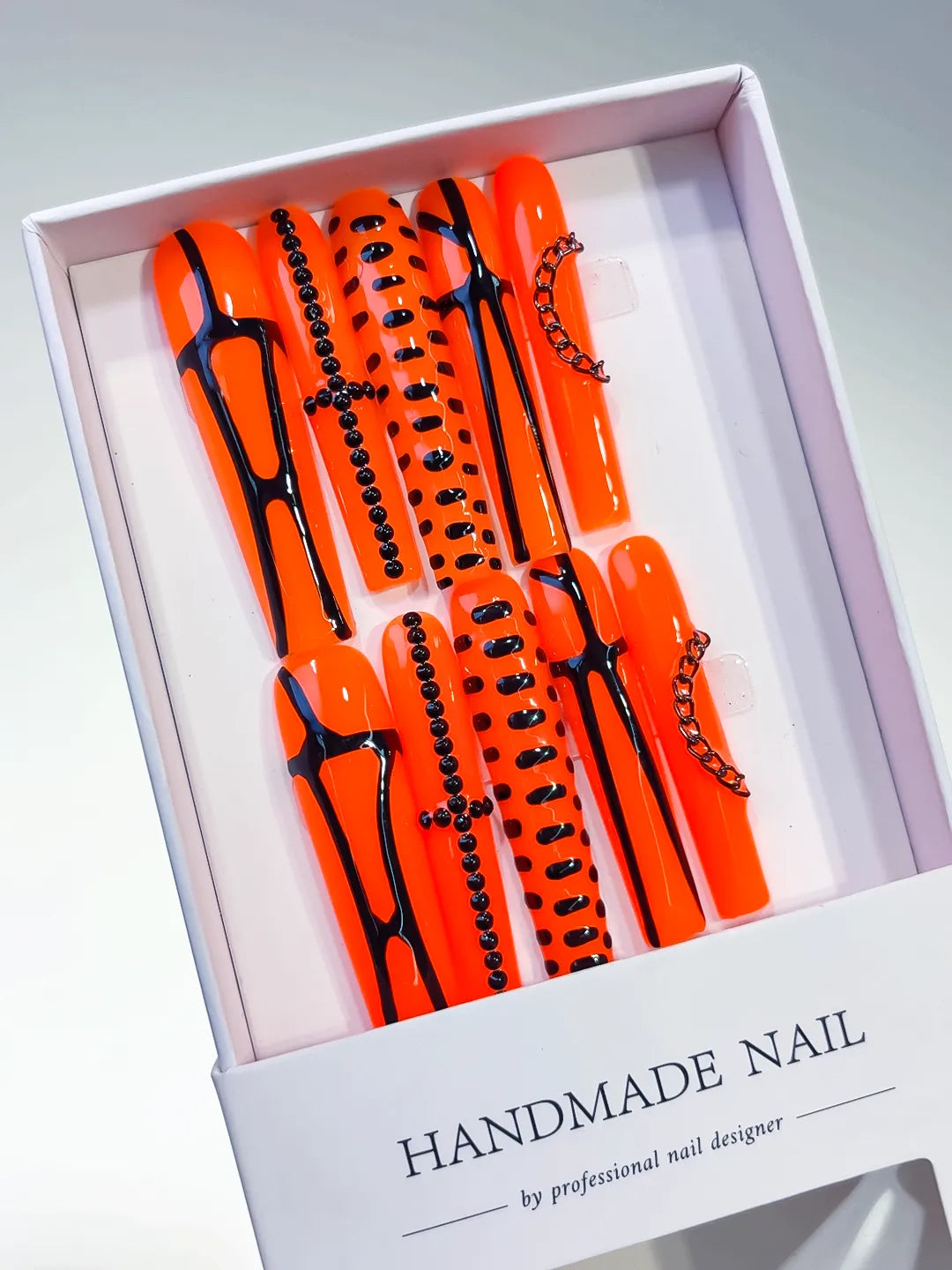 Long Orange Black Square Abstract Chain Stud