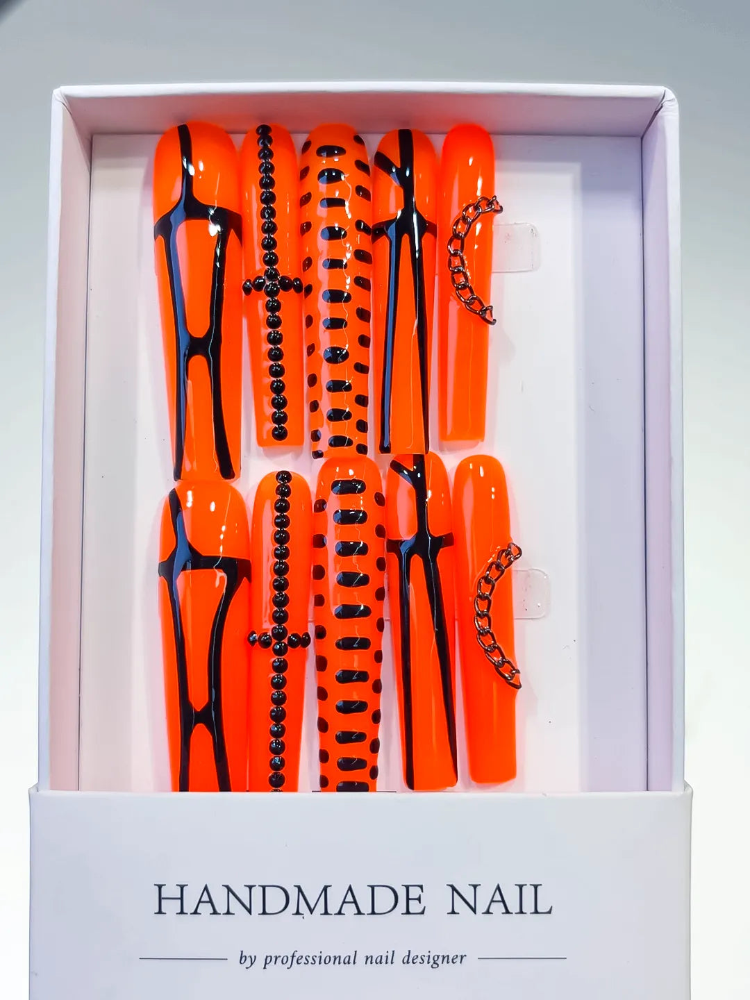 Long Orange Black Square Abstract Chain Stud