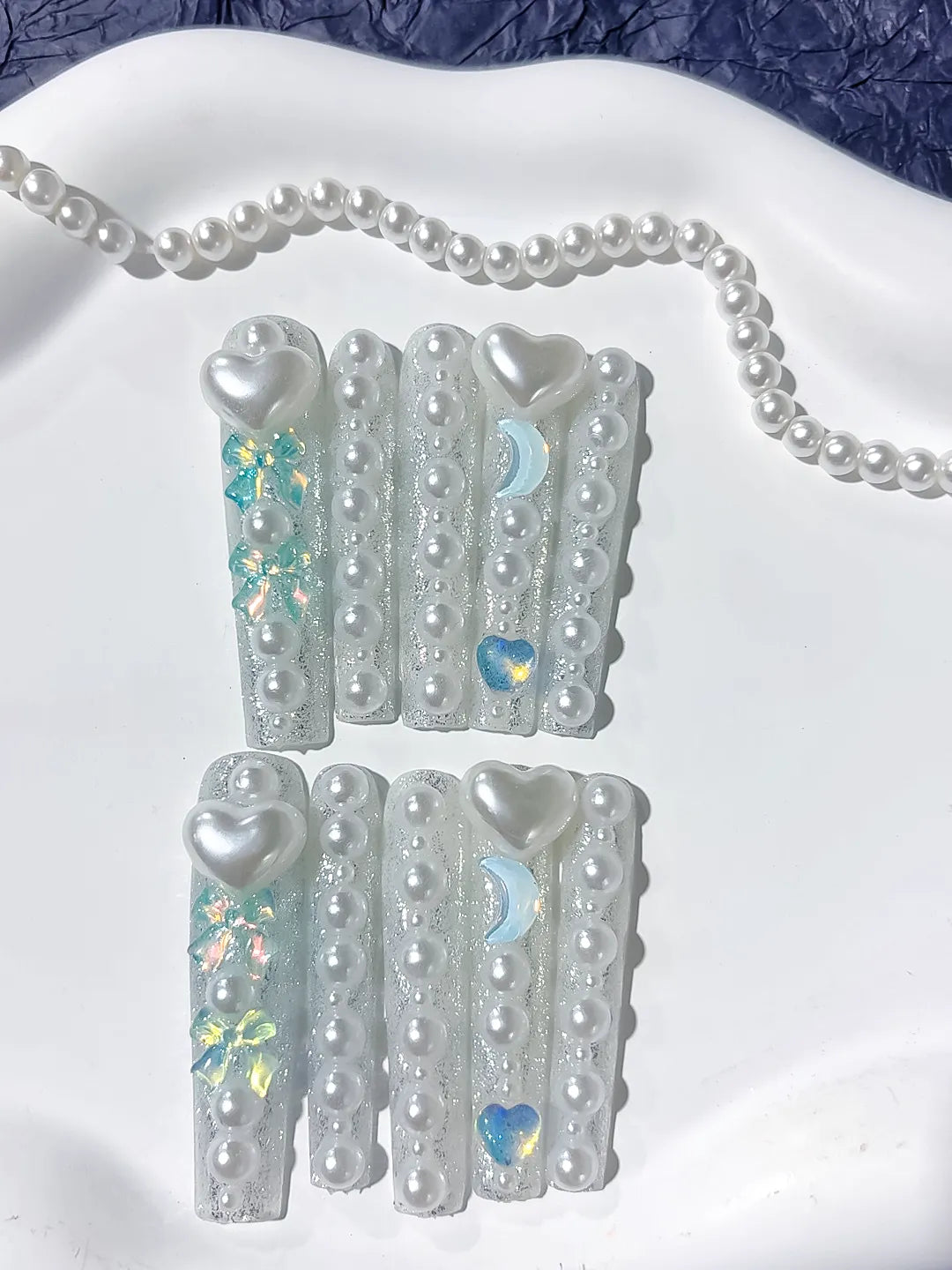 Long White Multicolor Square Holographic Heart Rhinestone