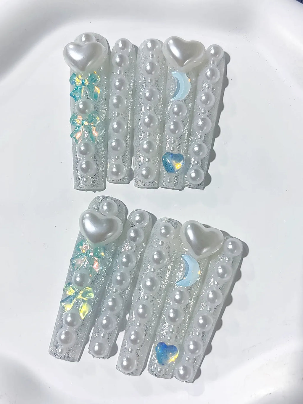Long White Multicolor Square Holographic Heart Rhinestone
