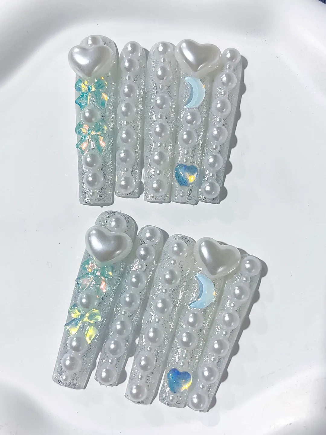Long White Multicolor Square Holographic Heart Rhinestone