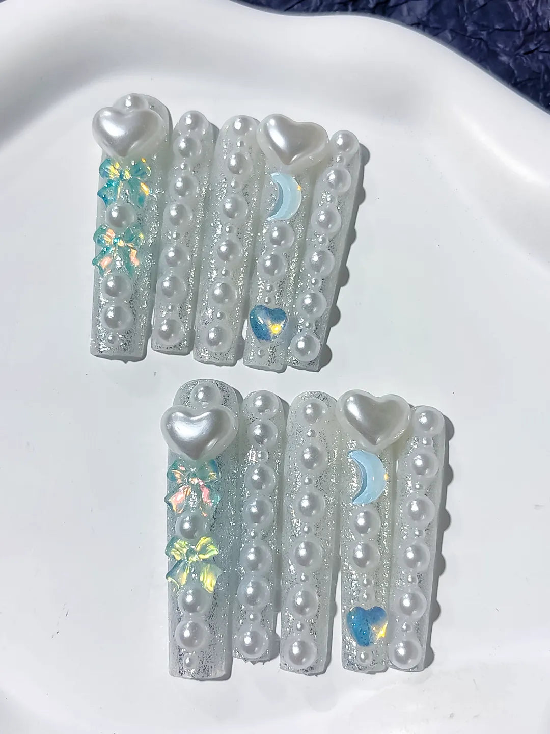 Long White Multicolor Square Holographic Heart Rhinestone