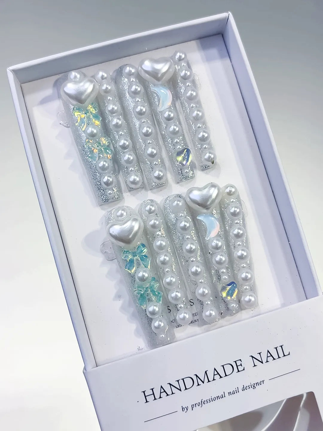 Long White Multicolor Square Holographic Heart Rhinestone