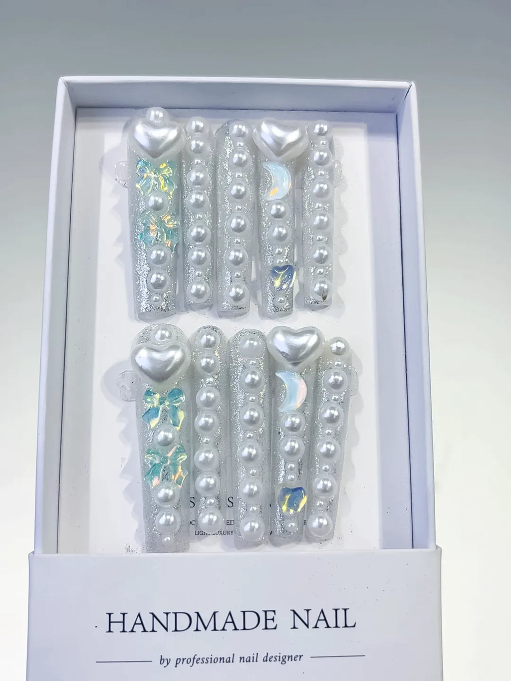 Long White Multicolor Square Holographic Heart Rhinestone