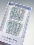 Long White Multicolor Square Holographic Heart Rhinestone