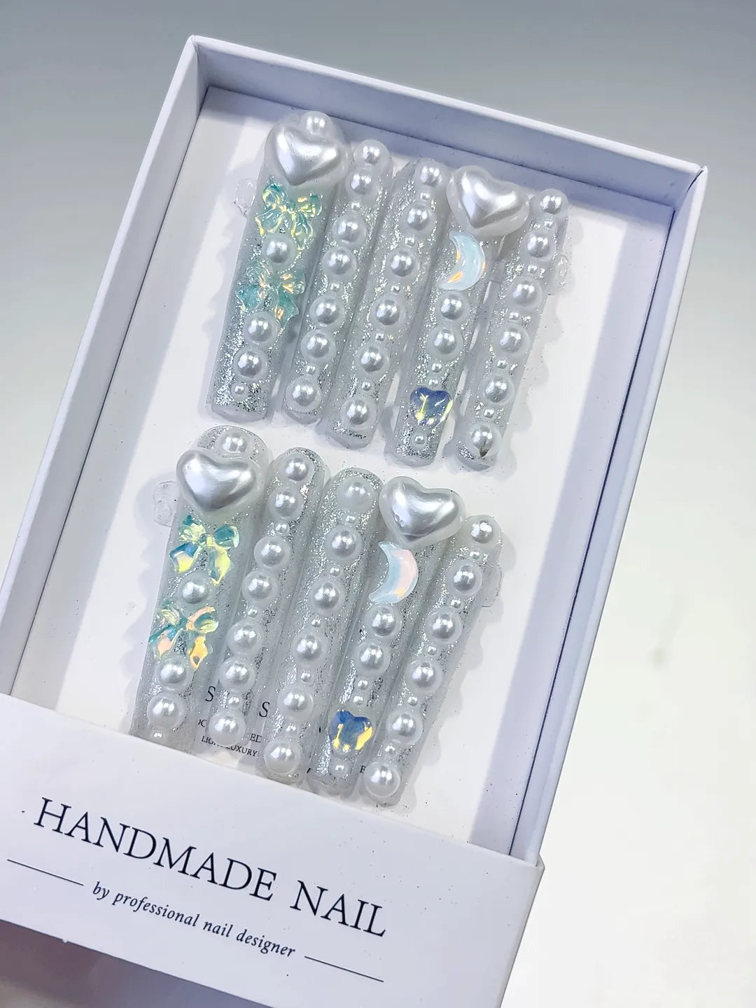 Long White Multicolor Square Holographic Heart Rhinestone