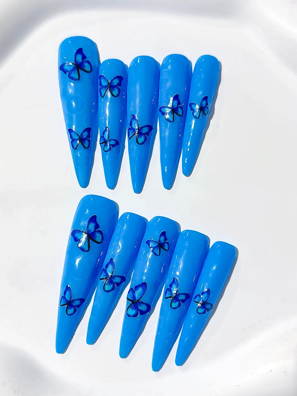 Long Blue Silver Stiletto Metallic Rhinestone