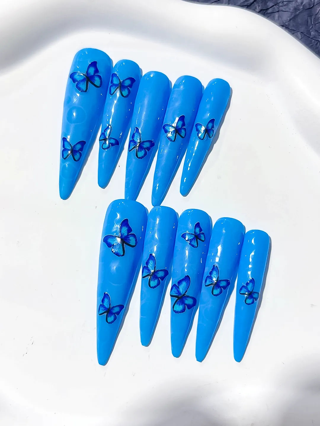 Long Blue Silver Stiletto Metallic Rhinestone