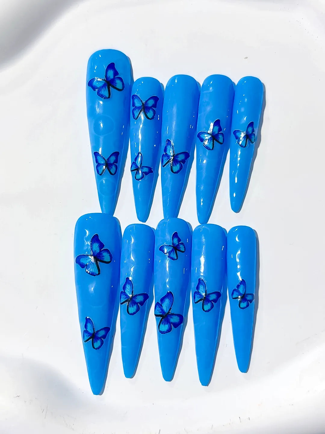 Long Blue Silver Stiletto Metallic Rhinestone