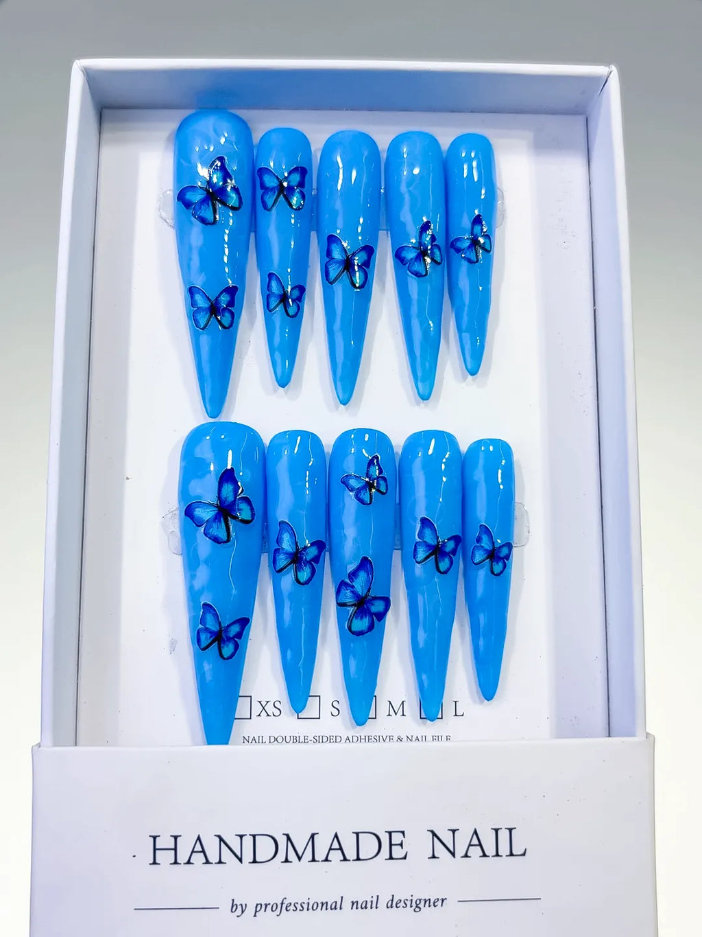 Long Blue Silver Stiletto Metallic Rhinestone