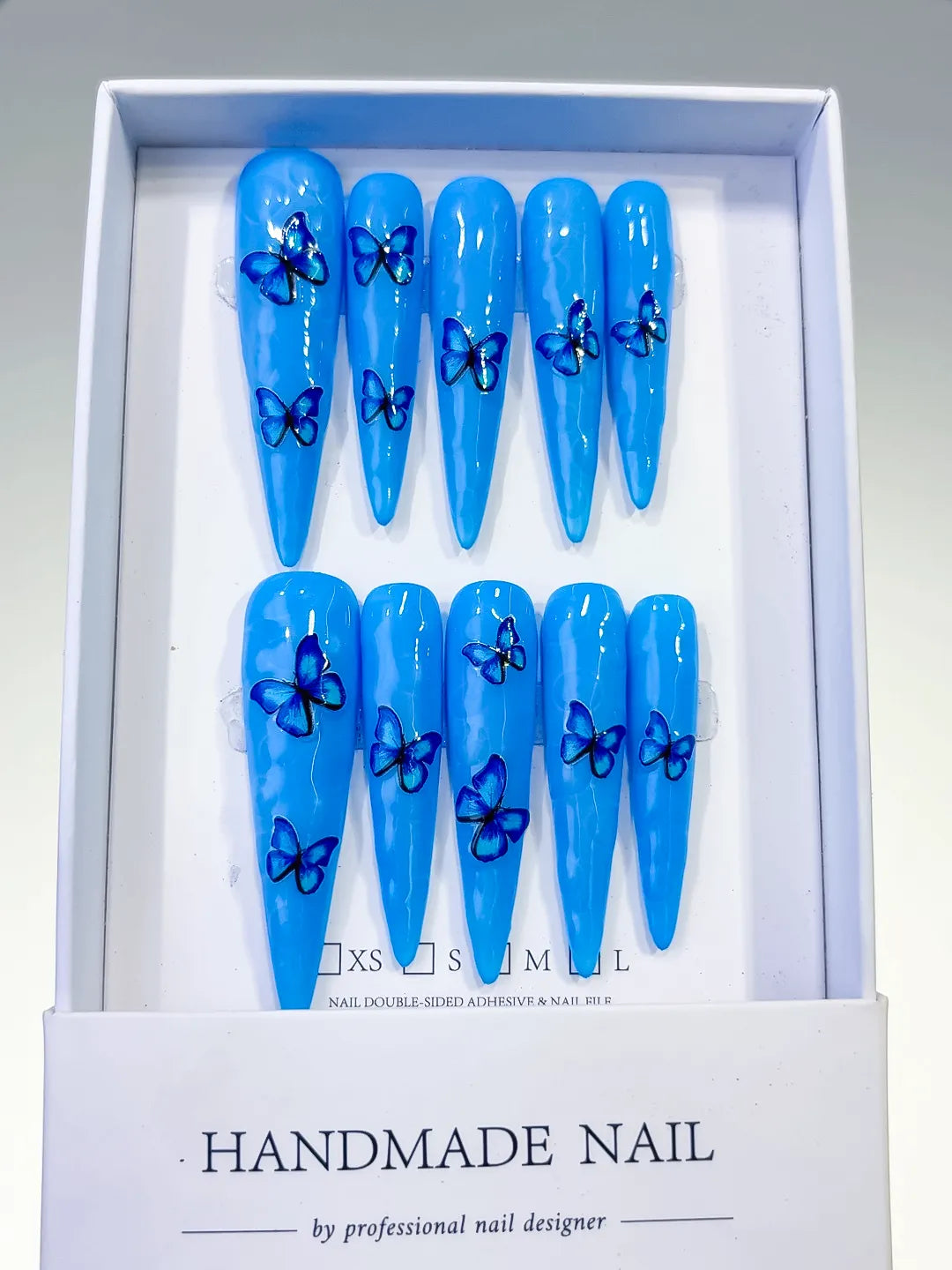 Long Blue Silver Stiletto Metallic Rhinestone