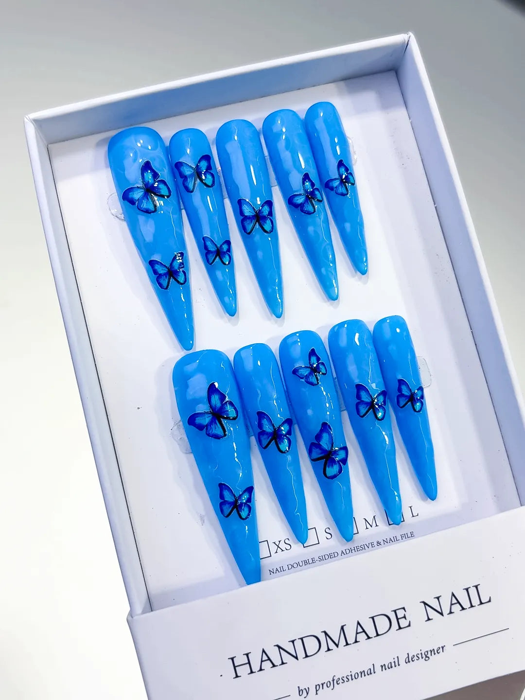 Long Blue Silver Stiletto Metallic Rhinestone