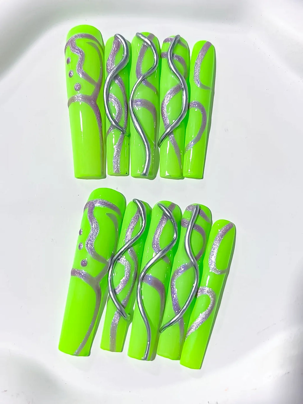 Long Green White Square Abstract Swirl