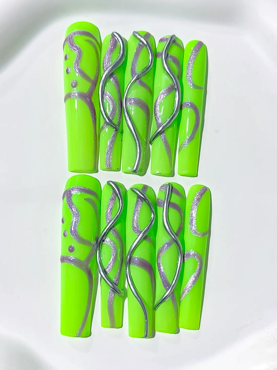 Long Green White Square Abstract Swirl