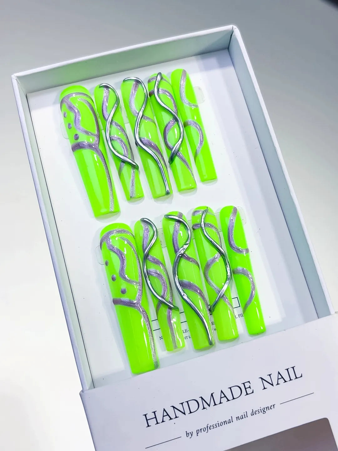 Long Green White Square Abstract Swirl
